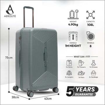 Aerolite 108L Extra-Large Travel Trunk – Durable Polypropylene Shell, 4 Dual-Wheel Spinner, TSA Lock, YKK Zippers & Fresh-Lining Interior – Dark Green